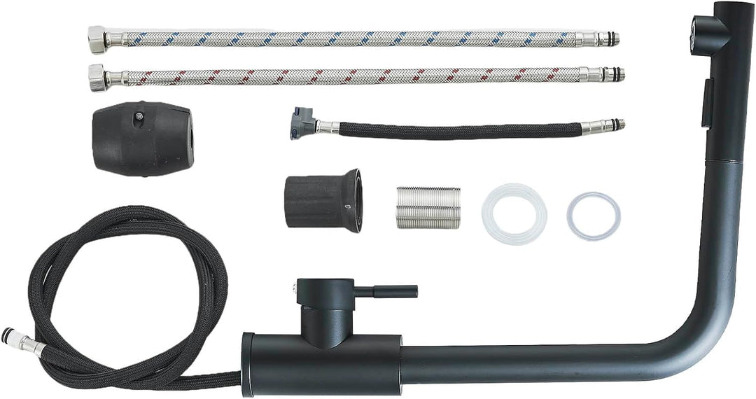 Küchenarmatur Schwarz Matt, Hochdruck Armatur mit Ausziehbar Brause, 360° Schwenkbar &amp; 2 Strahlarten