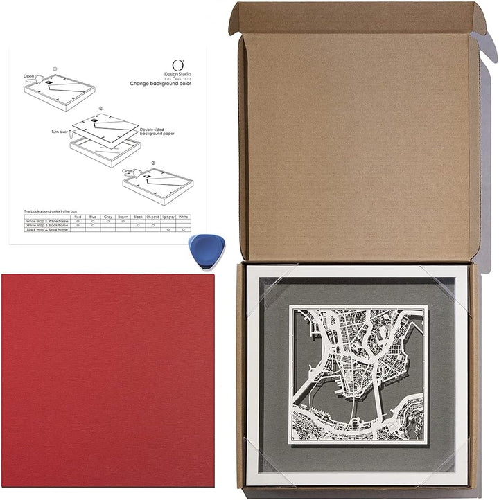 O3 DESIGN STUDIO - Marco de Papel para mapas, 22,8 x 22,8 cm, en Caja de Regalo, Fondo, autocambiant