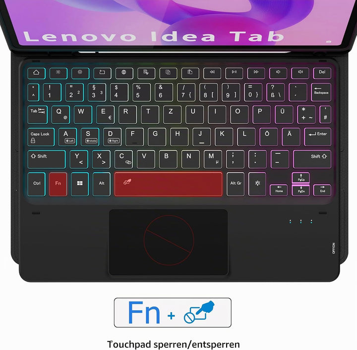 für Lenovo Idea Tab 11 Zoll 2025 Hülle mit Tastatur: 7-Farbige Beleuchtung QWERTZ Deutsches Tastatur