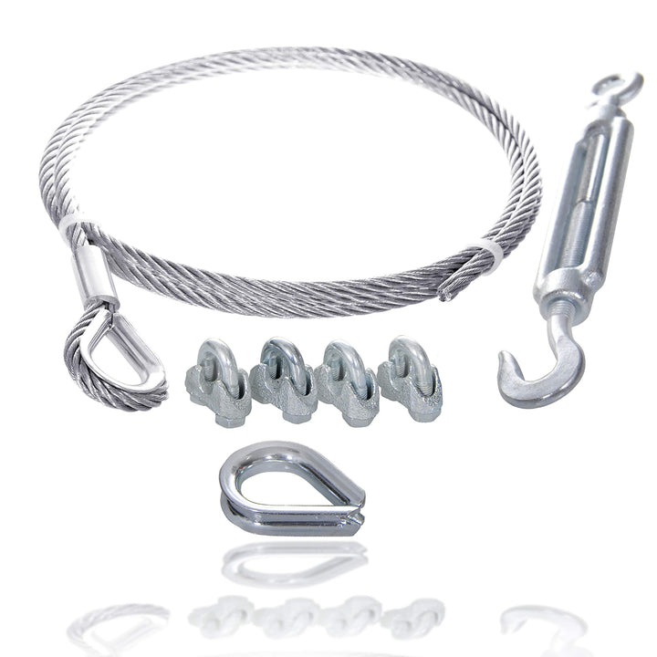 Drahtseile24 Drahtseil Set mit 4x Drahtseilklemmen, 1x Kauschen & 1x Seilspanner | Drahtseil spannen