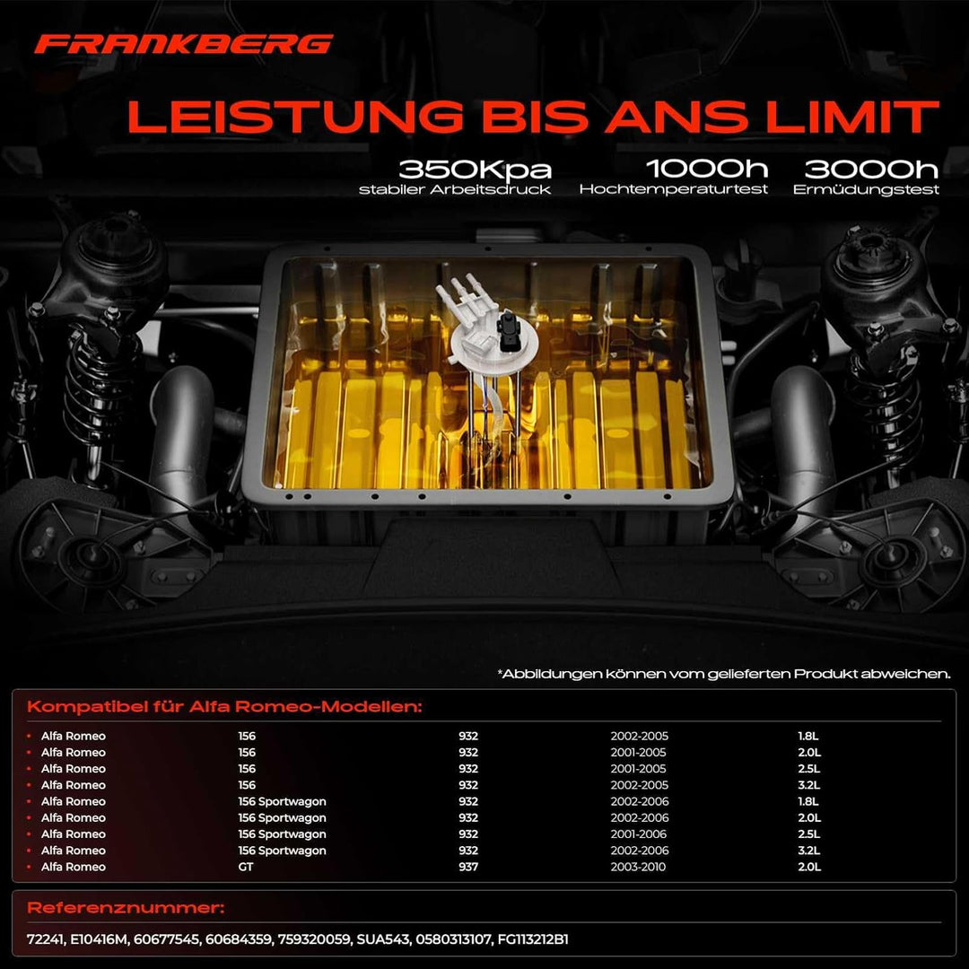 Frankberg Kraftstoffpumpe Fördereinheit Kompatibel mit 156 932 1.8L-3.2L 2001-2005 156 Sportwagon 93