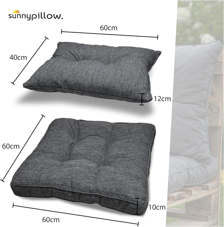 sunnypillow Polster für Gartenmöbel - 2er Set : Sitzkissen 60 x 60 cm + Rückenlehne 60 x 40 cm - Gar