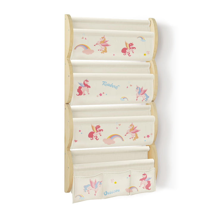 Bücherregal Kinder Wand Kinderbücherregal Montessori mit 4 Ablagen & 3 Taschen Kinderregal Wandregal