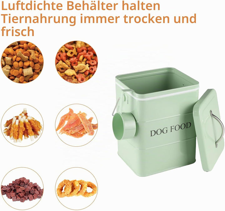 Geyecete - Futtertonnen für Haustierfutter, Vorratsbehälter mit Deckel und Schaufel, Metall futterbo