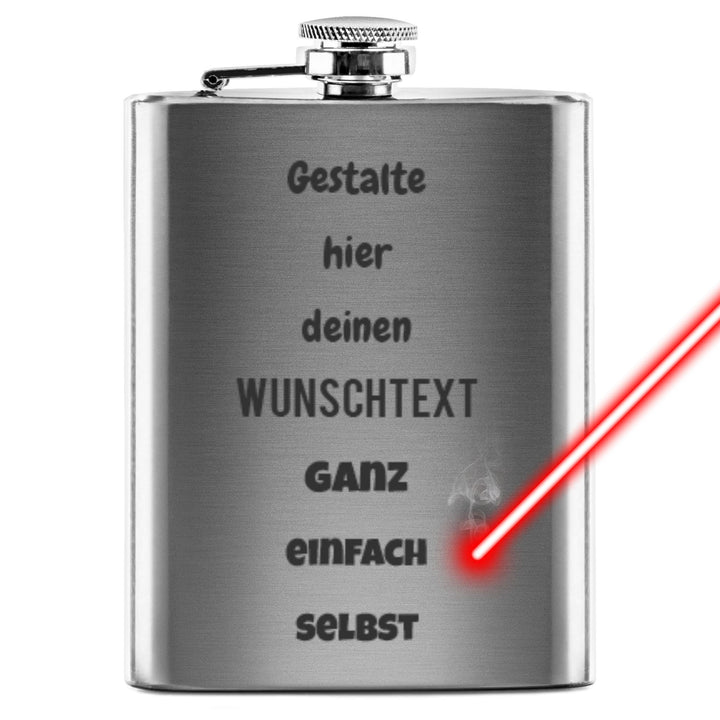 Flachmann mit Gravur aus Edelstahl selbst gestalten - mit Wunschtext gravieren - Geschenkidee für Fr