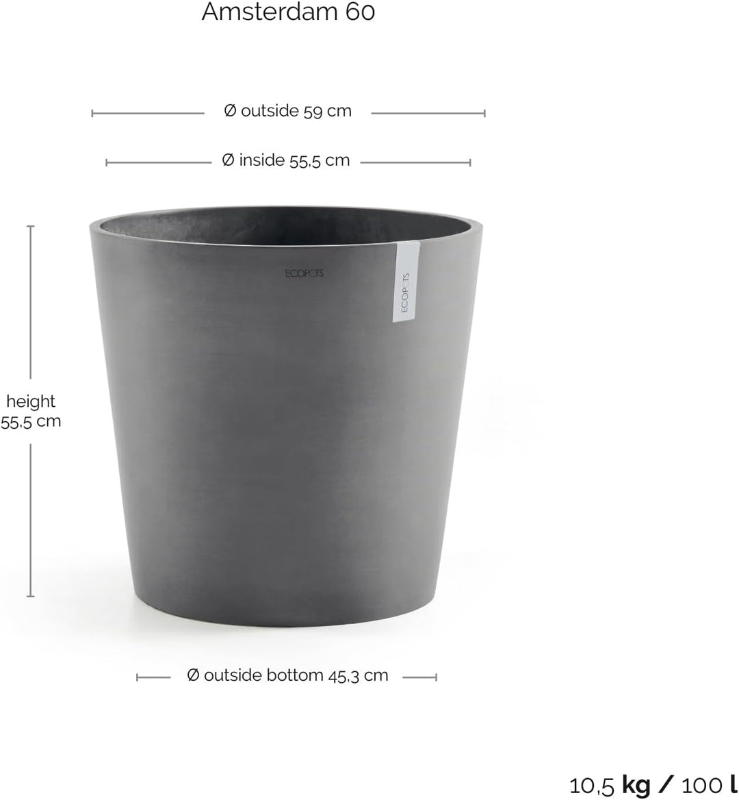ECOPOTS Blumentopf Amsterdam Hell Grau - Durchmesser Ø 60 cm rund gross - Pflanzentopf aus Recycling