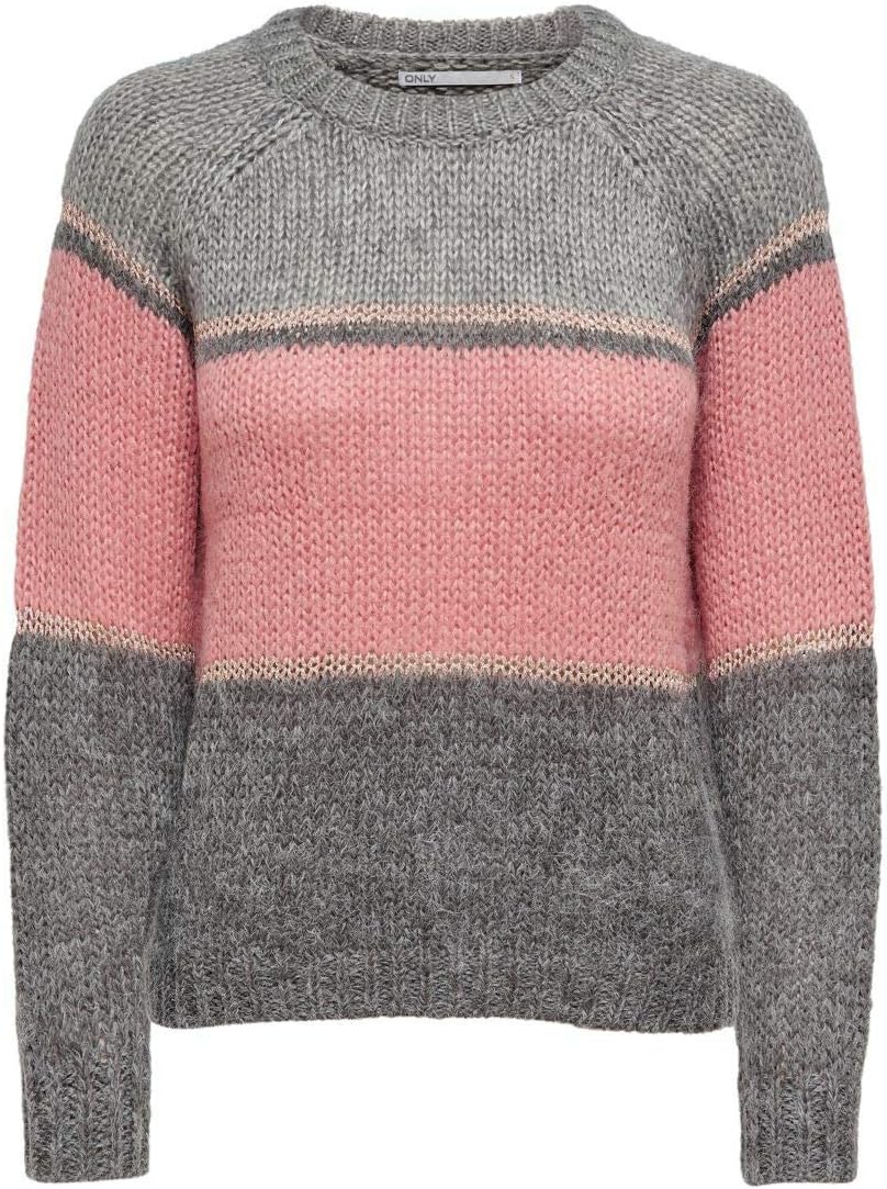 ONLY Female Strickpullover Gestreifter Llight Grey Melange