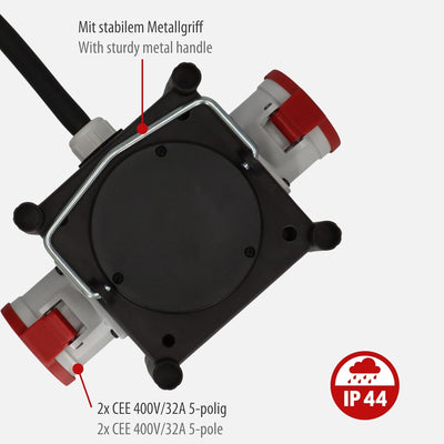 Brennenstuhl Kompakter Gummi-Stromverteiler/Gummiverteiler (2m Kabel, 2X CEE 400V/32A, Baustellenein