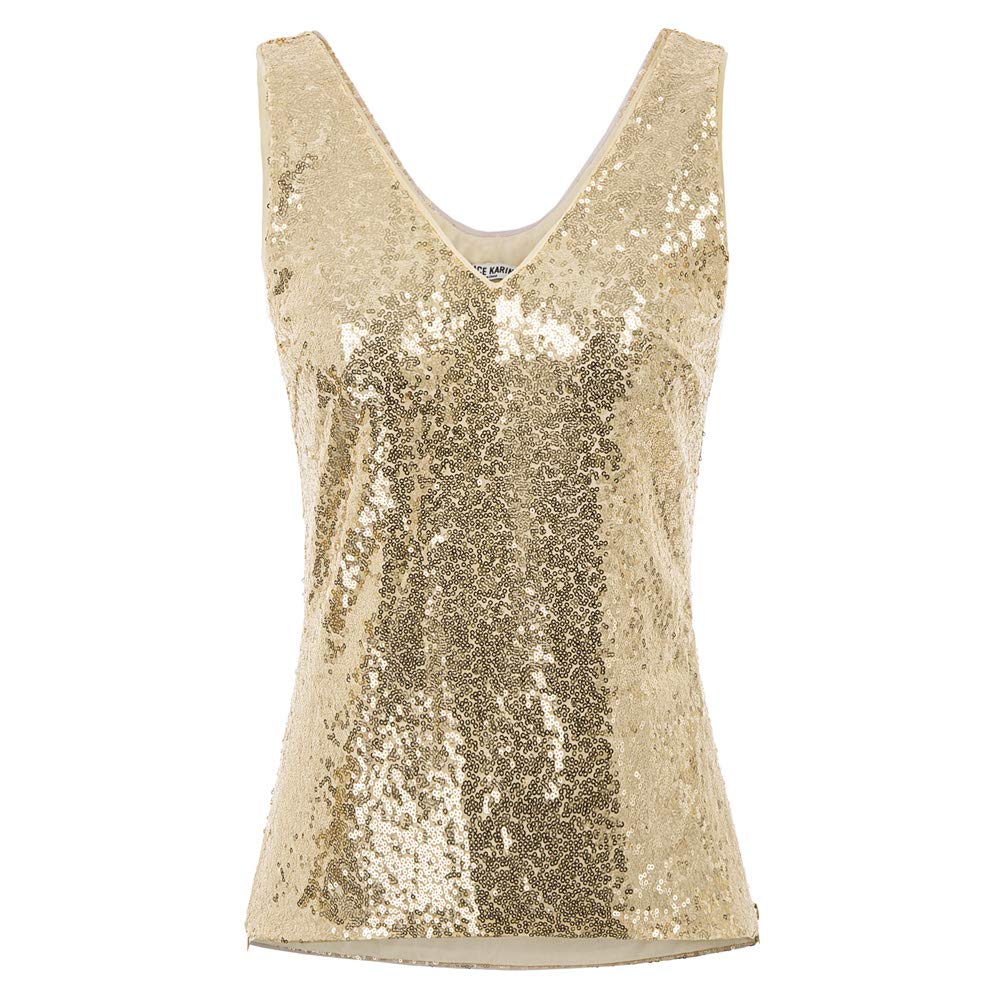 GRACE KARIN Damen Pailletten Tops Sparkle Shimmer Weste Ärmellos V-Ausschbitt U-Back Side Split Blus