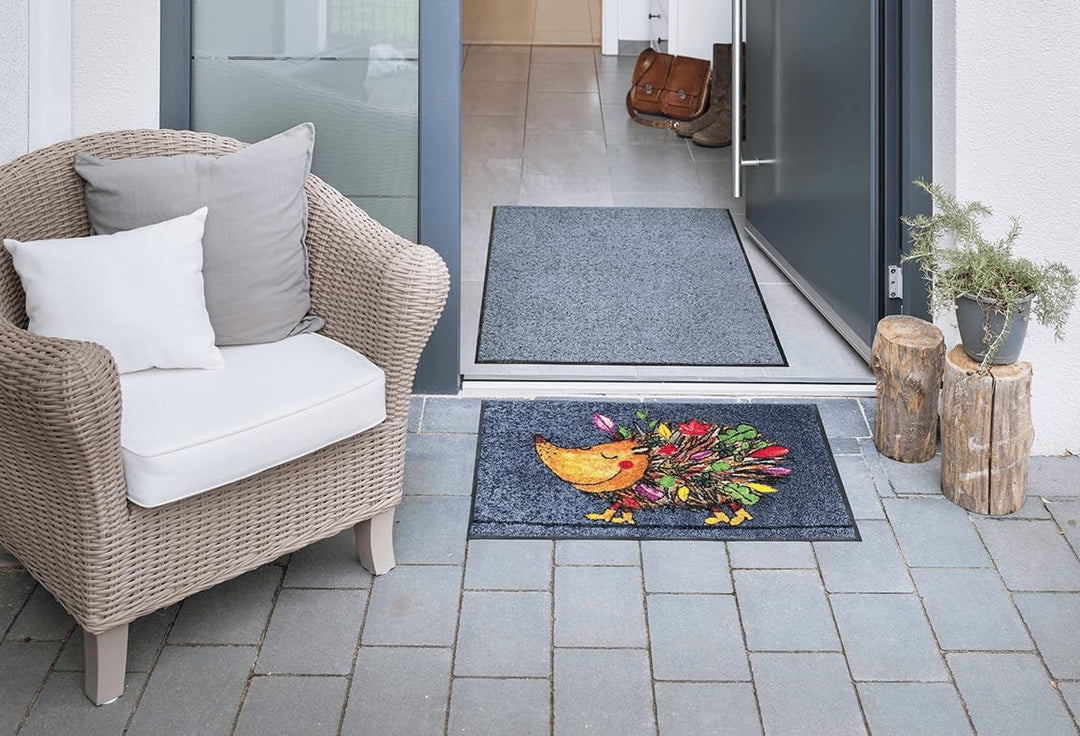 Salonloewe Funky Hedgy Fussmatte 50 x 75 cm Sauberlaufmatte Eingangs-Matte Igel bunt witzig waschbar