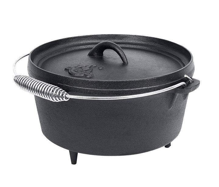 Dutch Oven von EL Fuego® neues Modell, inkl. Deckelheber/Schürhaken, mit Transportbügel, Schmortopf,