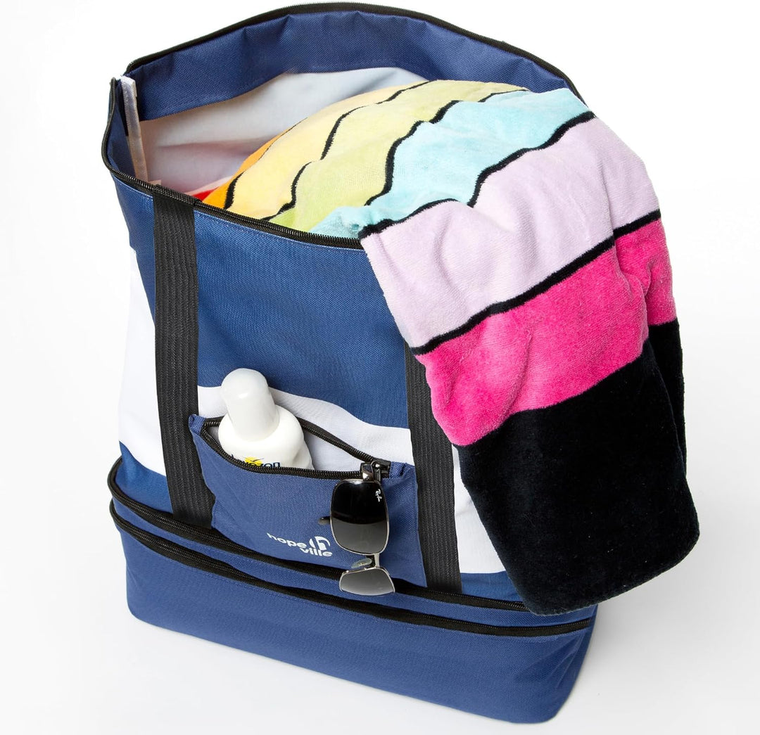 grosse XXL Strandtasche mit Reissverschluss und integrierter Kühltasche, wasserabweisende Familien P