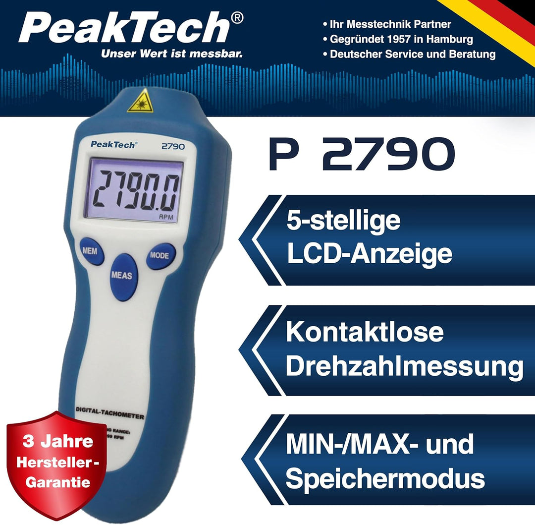 Drehzahlmessgerät/Tachometer,P 2790,mit AA8Laser 2bis 100 RPM,berührungslos