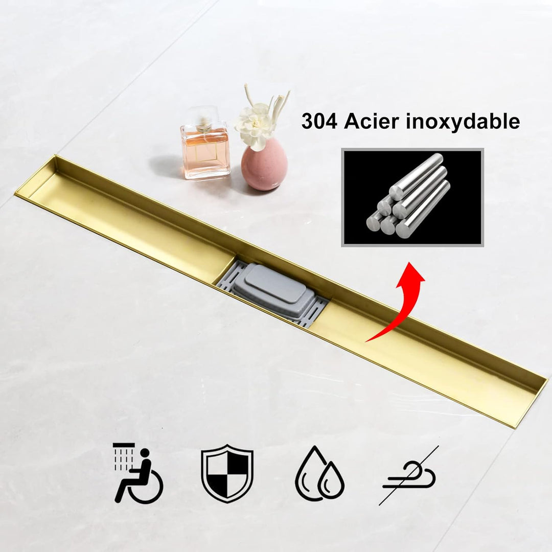 SaniteModar Duschrinne 60cm, Goldener Befliesbar Duschrinne extra flach, Edelstahl Bodenablauf…, 60c