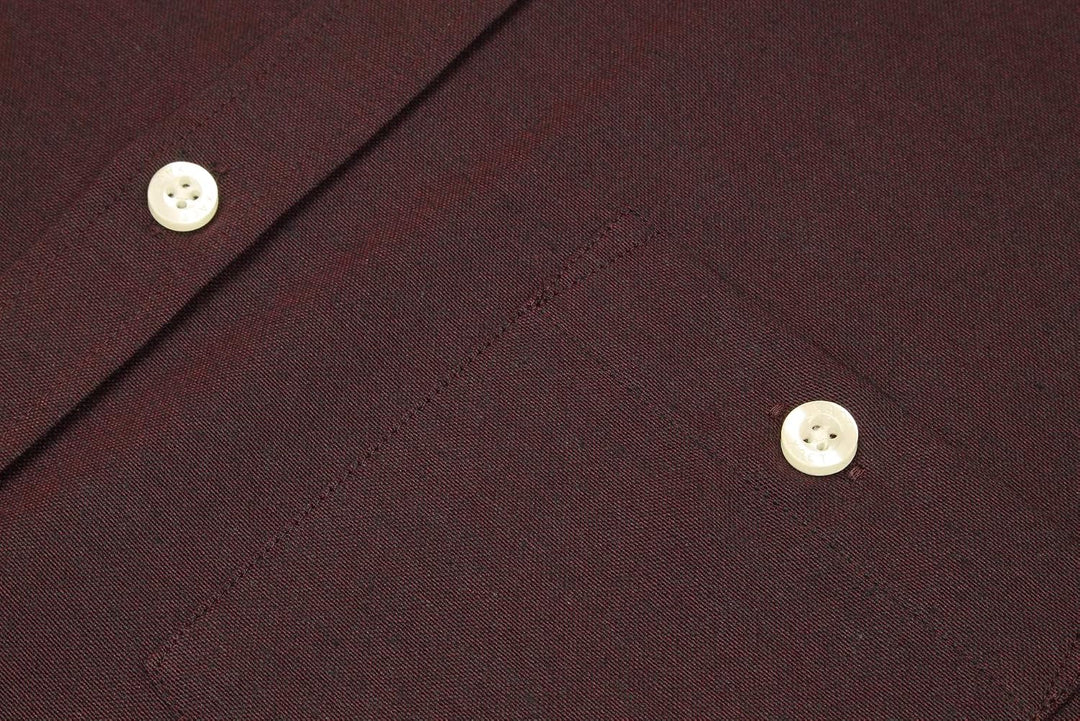 Xact Herren Oxford Grandad-Mandarinkragen Kurzarmhemd XL Dark Burgundy, XL Dark Burgundy
