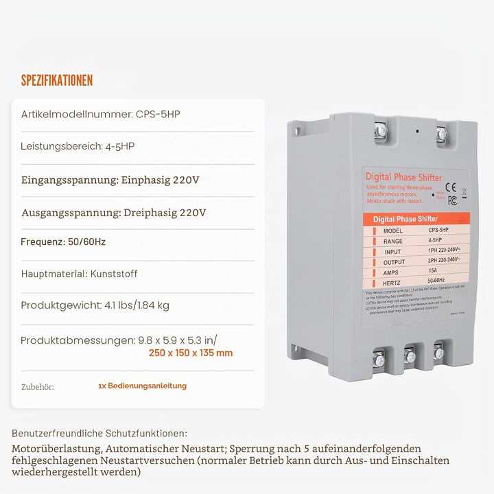 Einphasen-zu-3-Phasen-Konverter 5 PS digitaler Phasenkonverter für privaten und leichten gewerbliche