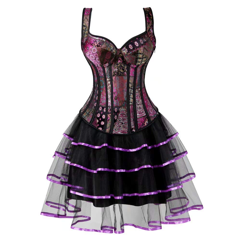 Korsett Kleid Corsagenkleid Vollbrust Träger Reissverschluss Schnüren Sexy Violett XXS Lila, XXS Lil