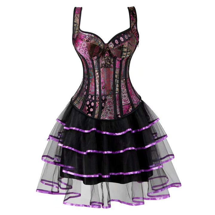 Korsett Kleid Corsagenkleid Vollbrust Träger Reissverschluss Schnüren Sexy Violett XXS Lila, XXS Lil