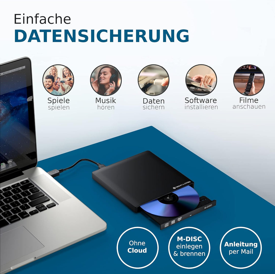 techPulse120 USB 3.0 & Type C M-Disc externer DVDRW CDRW Brenner Writer Alu Schwarz Burner Superdriv