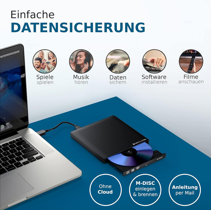 techPulse120 USB 3.0 & Type C M-Disc externer DVDRW CDRW Brenner Writer Alu Schwarz Burner Superdriv