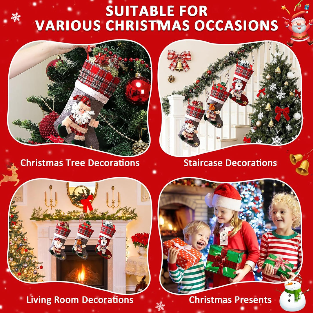 Nikolausstrumpf 3er Set, Personalisiert Grosser 3D Weihnachtsstrumpf, Nikolausstiefel zum Befüllen B