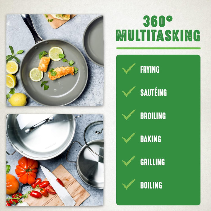 GreenChef Profile Plus Gesunde Keramik Antihaft-Edelstahlkasserolle 18 cm/2,1 Liter mit Deckel aus g