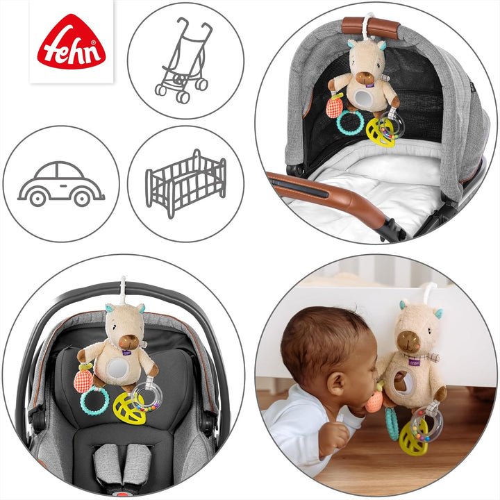 Fehn Activity-Capybara – Motorikspielzeug mit Greifelementen, Beissring und Rassel – Kuscheltier zum