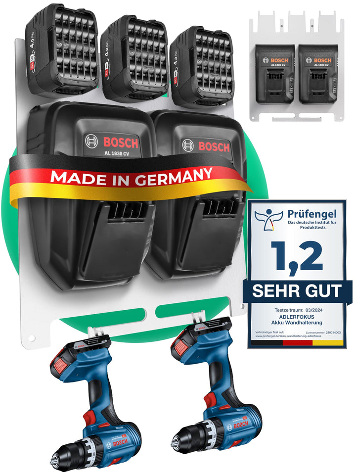 Adlerfokus Wandhalterung für Bosch Power-for-All Akkus &amp; Ladegeräte [Made in Germany] Bosch Akkuhalt