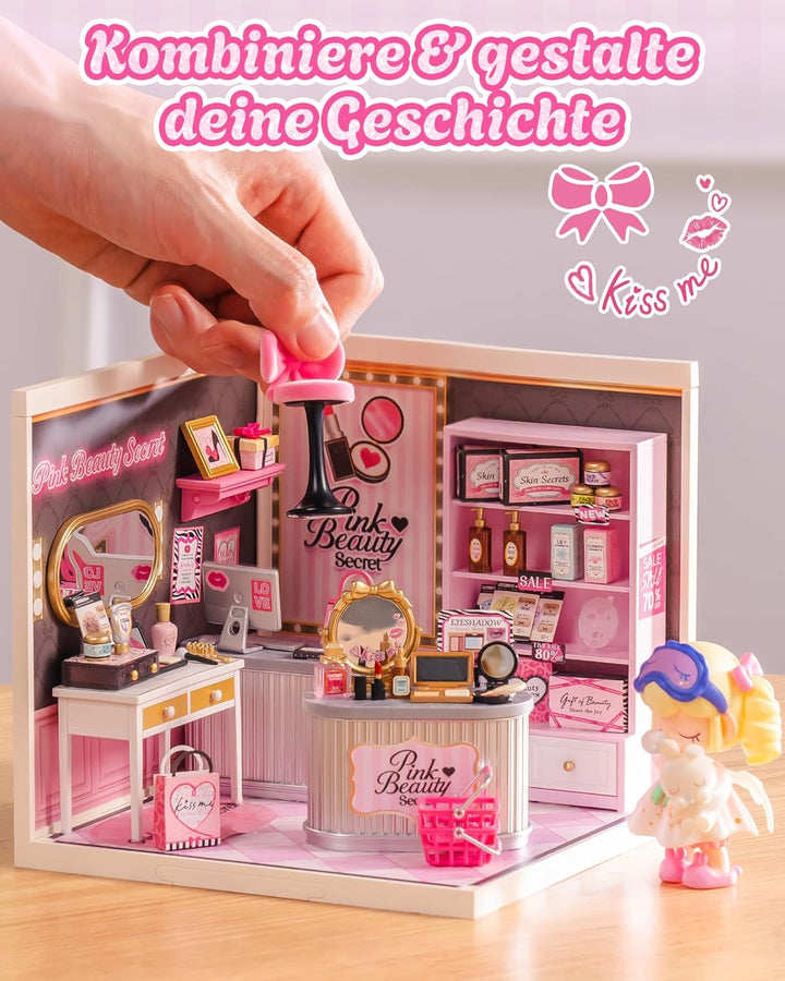 Rolife Super Creator Pink Beauty Store, DIY Miniature House mit Licht, Ohne Kleber, Niedliche Miniwe