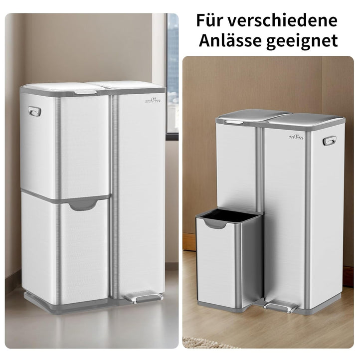 mVm Mülleimer Küche,60 Liter Treteimer,3 Fächer, Mülltrennsystem, Abfalleimer Küche mit Inneneimer a