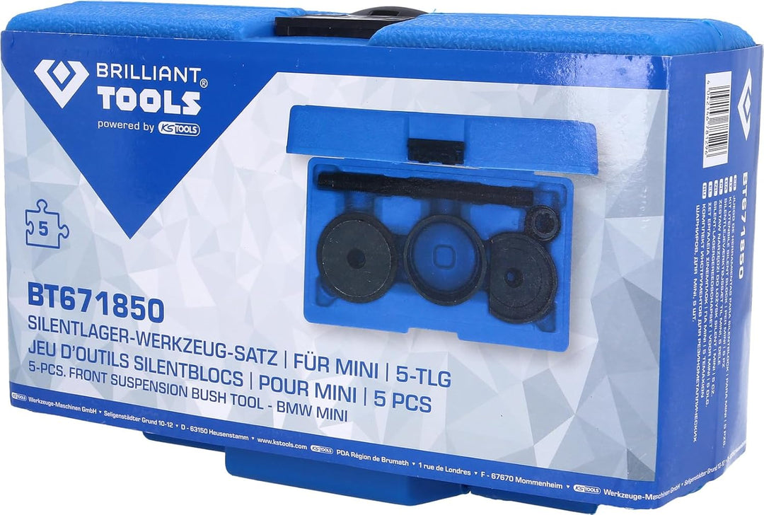 BRILLIANT TOOLS BT671850 Silentlager-Werkzeug-Satz, für BMW Mini, 5-tlg [Powered by KS TOOLS]
