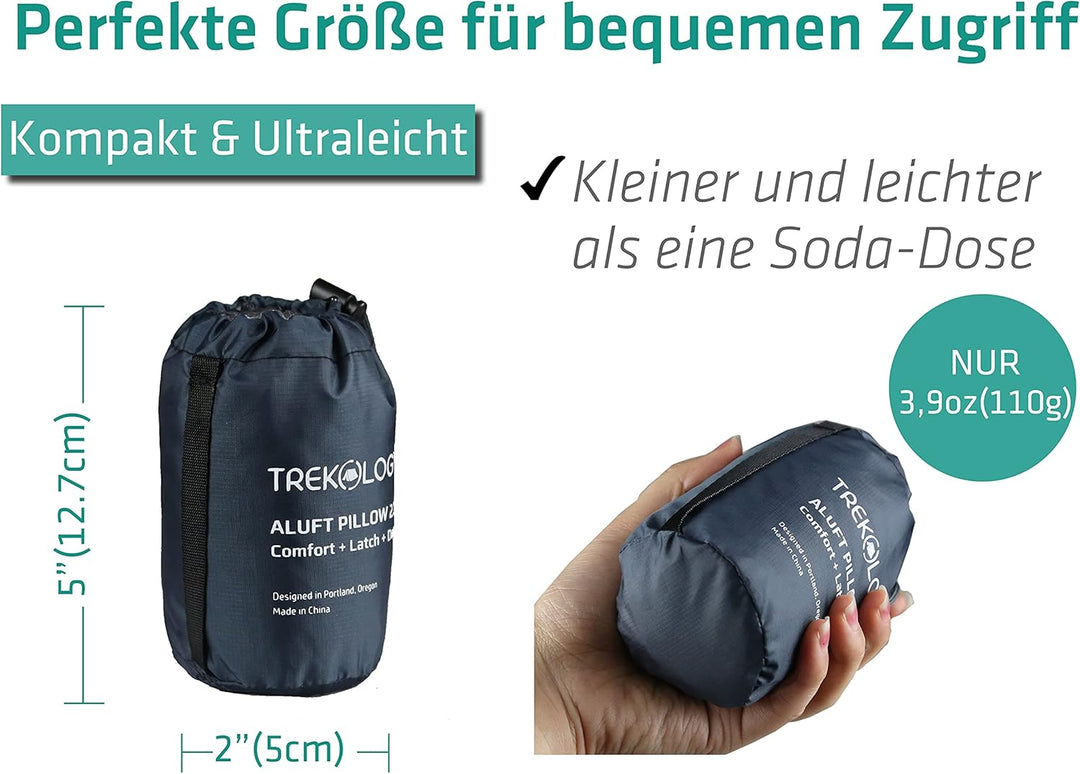 TREKOLOGY Camping Kissen Ultraleicht – Aufblasbares Nackenkissen für Camping, Trekking, Wandern, Str
