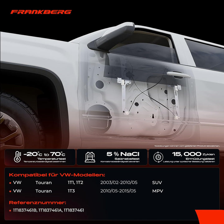 Frankberg Fensterheber Vorne Links Kompatibel mit T-o-u-r-a-n 1T1, 1T2 1T3 Alle Motoren MPV 2003-201