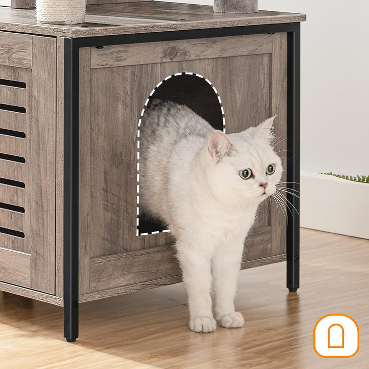 HOOBRO kratzbaum mit katzenklo Schrank, katzenbaumTurm, All-in-One-Katzenmöbel für drinnen, versteck
