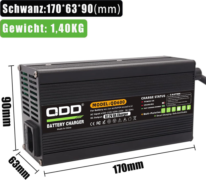 QDD 67,2 V 8 A Li-Ionen-Akku-Smart-Ladegerät, vollständig mit Lüfter, verwendet für 16S 60 V Li-Ione