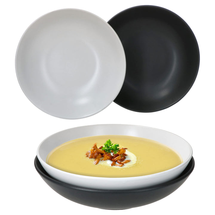 MamboCat Nero Bianco 4er Set Suppenteller tief I 550ml I Ø 20,5 cm I 4 Personen I weisses &amp; schwarze