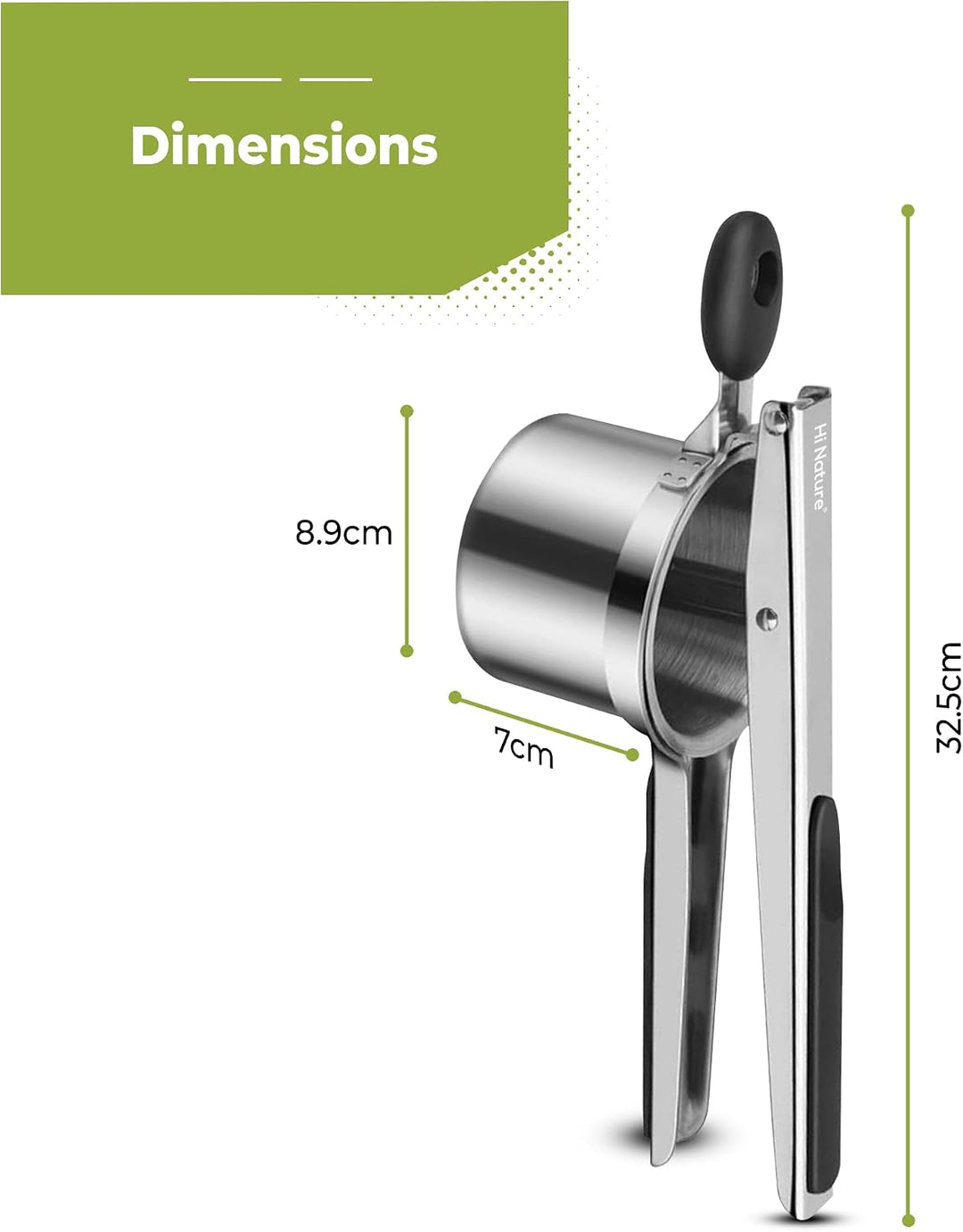 HI NATURE™ Kartoffelstampfer Metall – Stampfer Küche Edelstahl mit 3-Loch-Scheibe – Kartoffelpresse