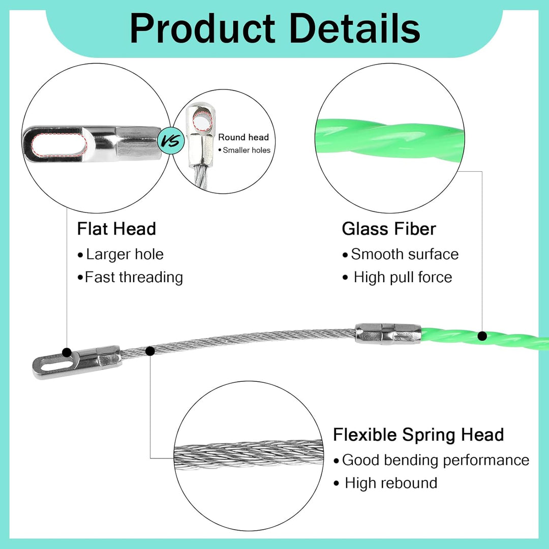 EFUTURETIME Einziehhilfe Kabel 50M Glasfaser Kabeleinziehband für Kabel, 4.5mm Zugdraht für Leerrohr