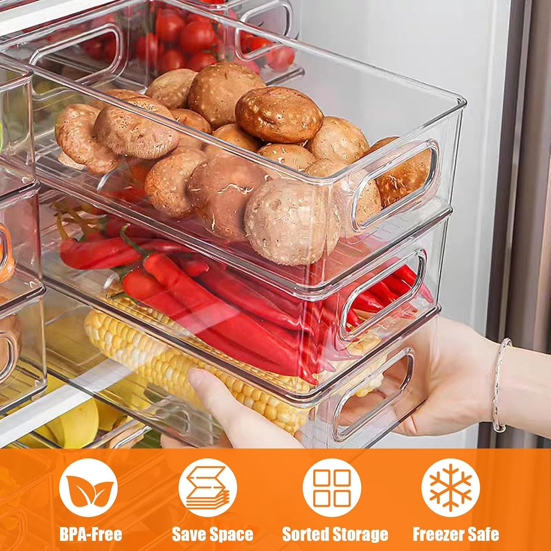 6er Set Kühlschrank Organizer Stapelbar, Durchsichtig Speisekammer Vorratsbehälter Behälter für Teeb