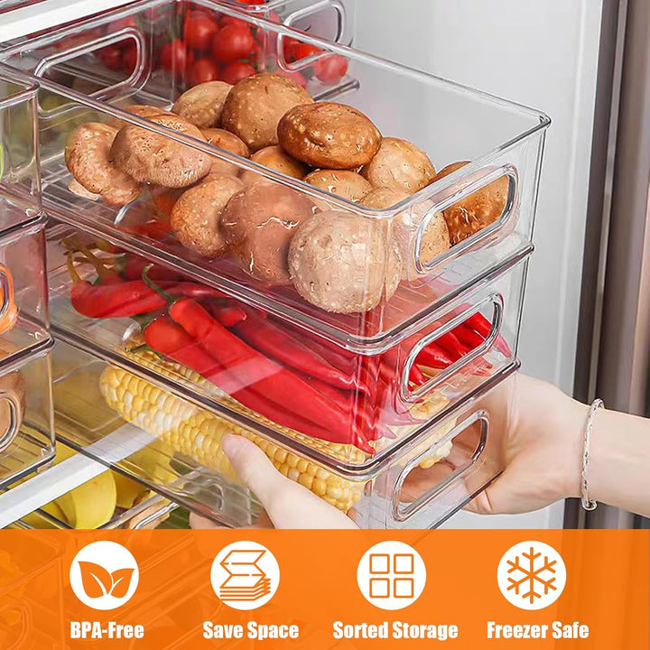 6er Set Kühlschrank Organizer Stapelbar, Durchsichtig Speisekammer Vorratsbehälter Behälter für Teeb