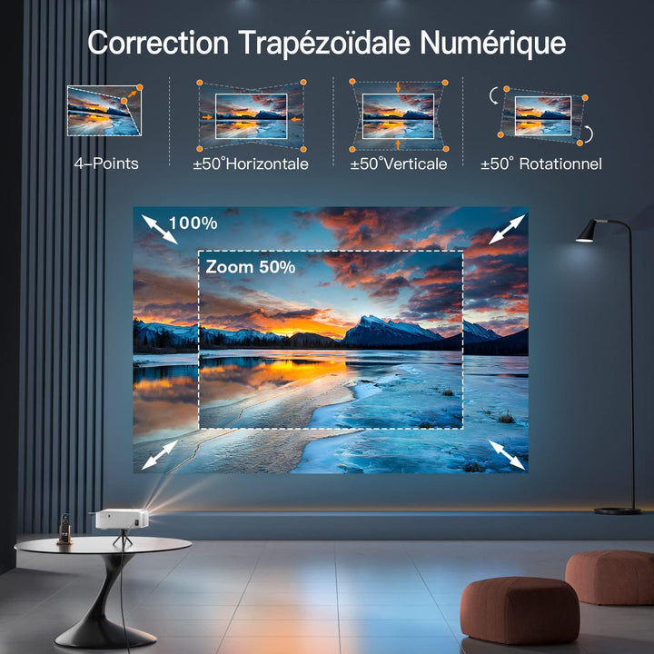 [Elektrische Keystone 6D/4P] Beamer 4K Heimkino 18000 Lumen, VISSPL Full HD 1080P WiFi Bluetooth Bea