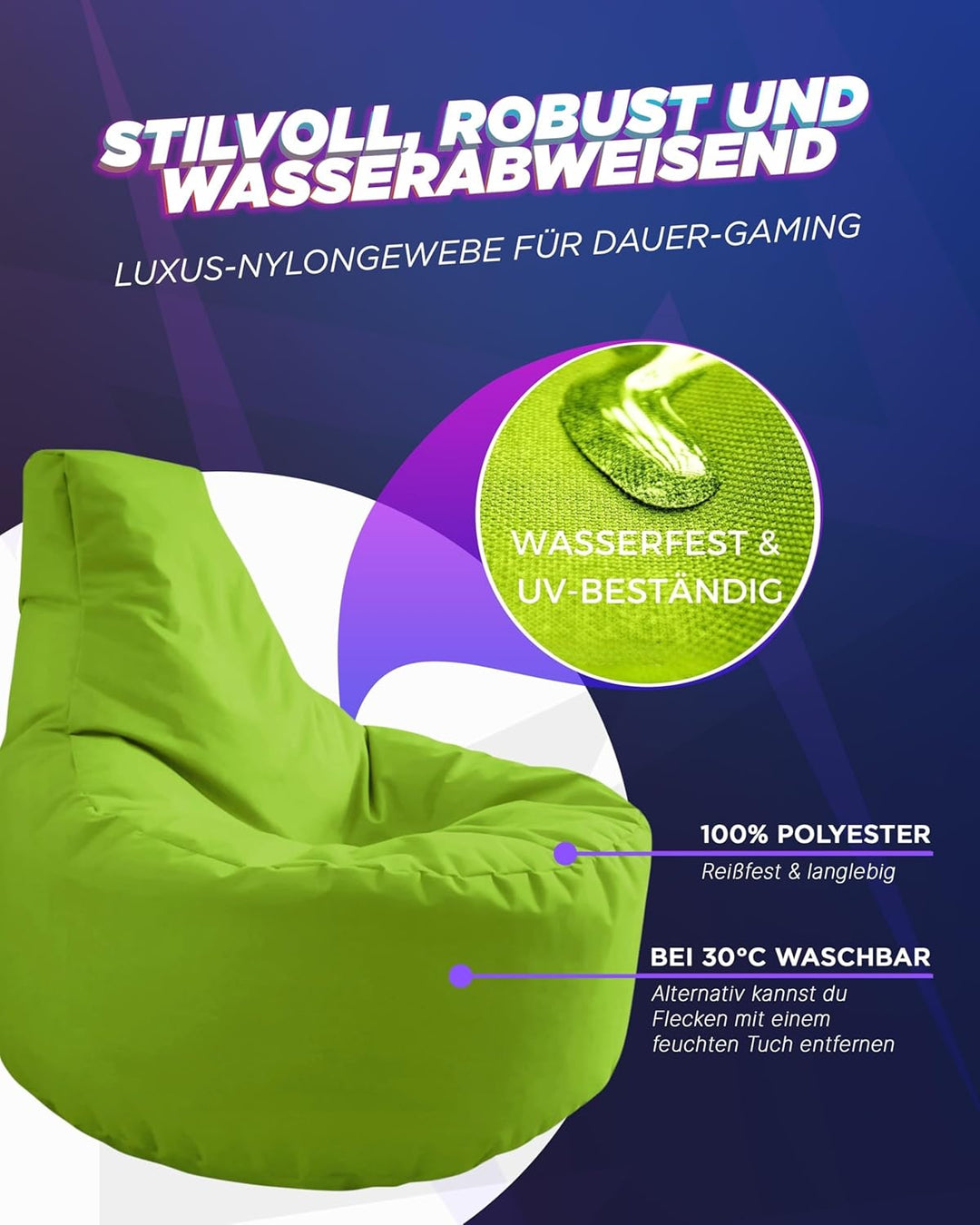 PATCH HOME Gamer Sessel in 2 verschiedenen Grössen und 25 XL - 75cm Durchmesser, 30cm Sitzhöhe, 80cm