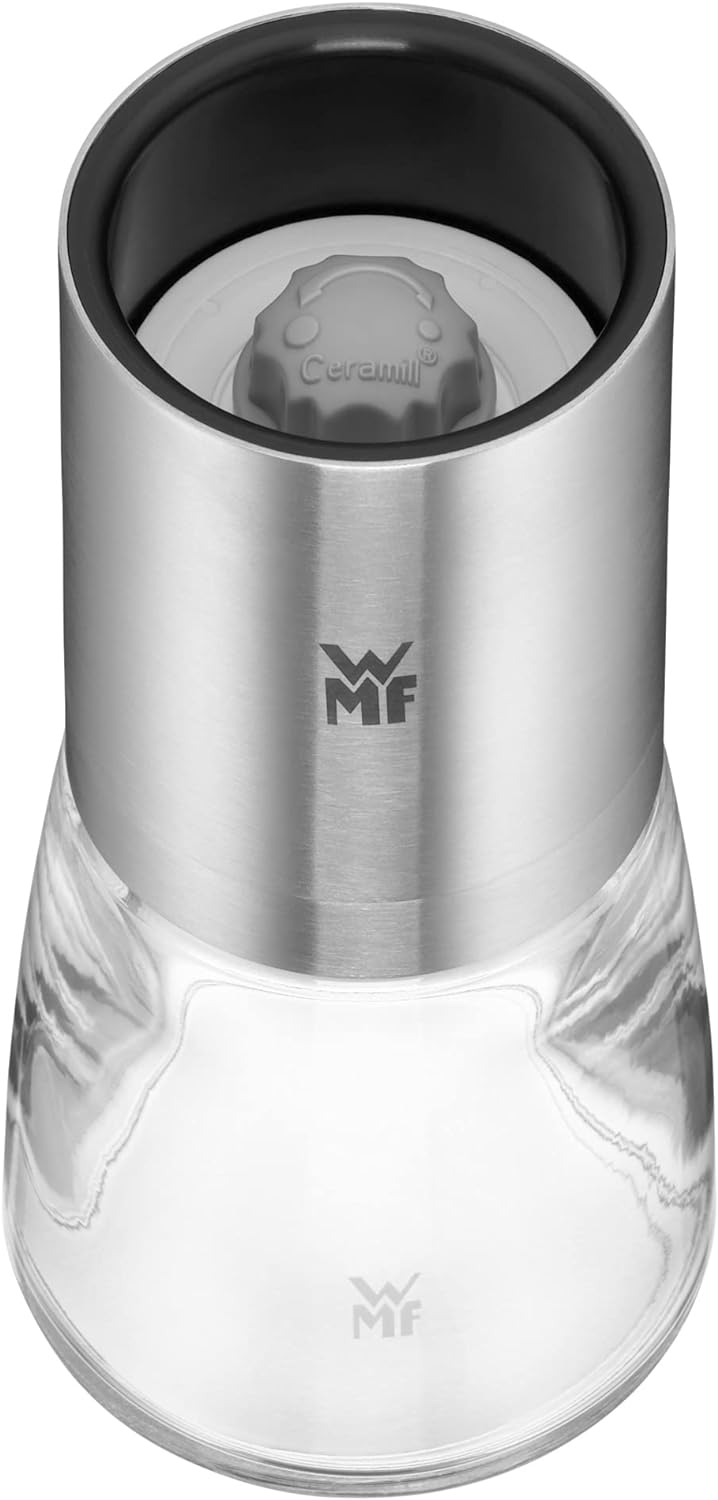 WMF De Luxe Salz und Pfeffermühle, unbefüllt, Cromargan Edelstahl Glas, Keramikmahlwerk, Mühle für S