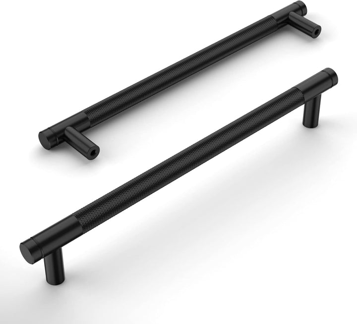 Amerdeco 10 Stück Gerändelte Schrankgriffe Schwarzes Griffe Möbel Möbelgriffe 192mm Lochabstand Türg