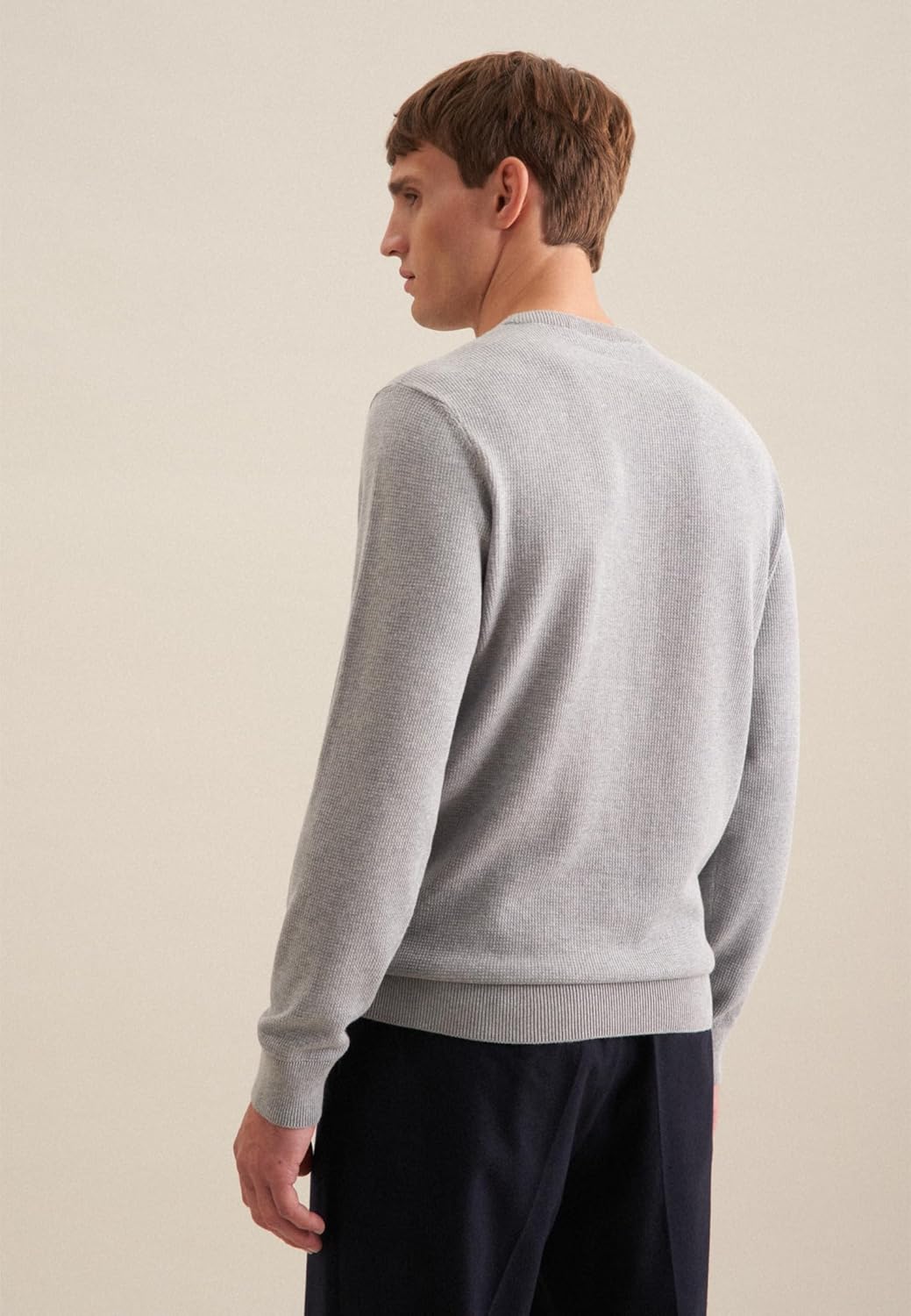 Seidensticker Herren Pullover - Regular Fit - Rundhalsausschnitt - Langarm - 100% Baumwolle L Grau,