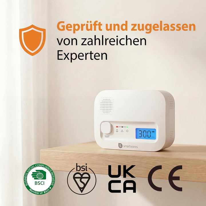 Smartwares FGA-13041 Kohlenmonoxid-Melder, 10 Jahre Sensor, mit Display und Testknopf Neue version S