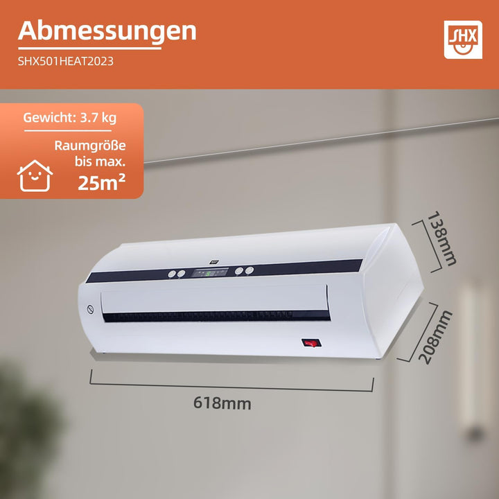 SHX PTC-Heizlüfter zur Wandmontage 2000W SHX501HEAT2023 – PTC-Heizelement, 2 Heizstufen, 3 Betriebsm