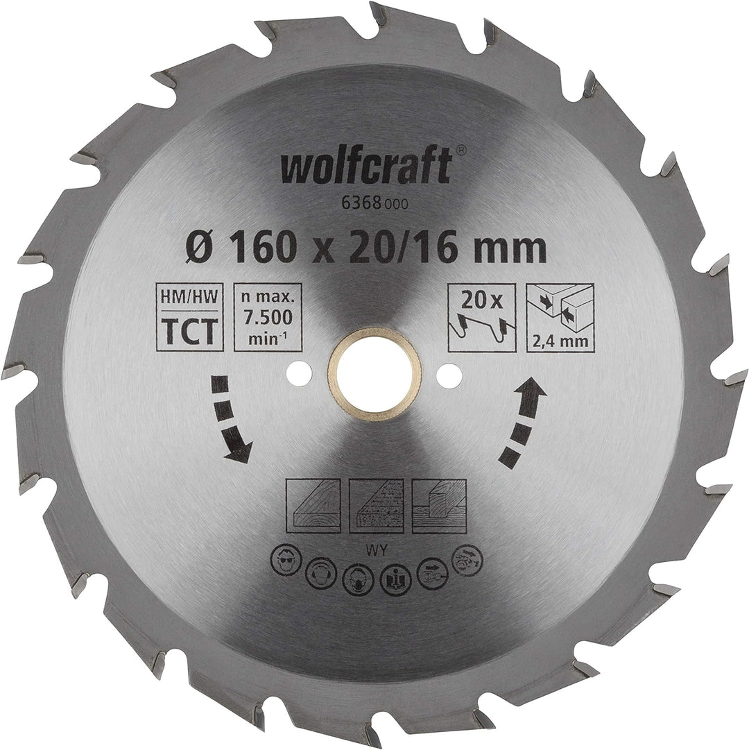 wolfcraft 6368000 | Handkreissägeblatt HM | Serie grün | 20 Zähne | ø160mm 160 X 20, 160 X 20
