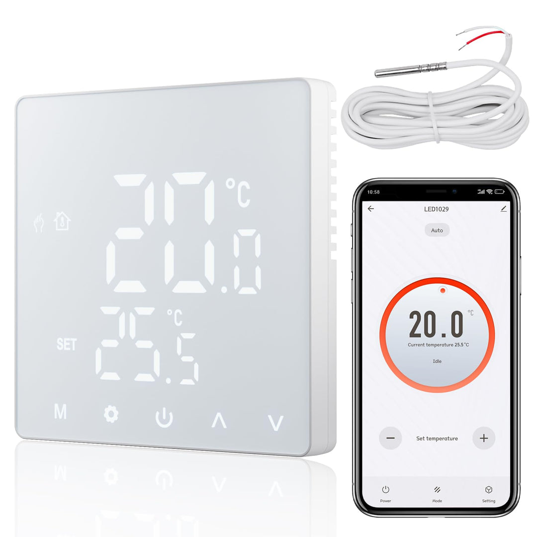 CNBINGO Smart Thermostat Unterputz mit Fühler, Digitaler Raumthermostat für Elektrische Heizung, kom