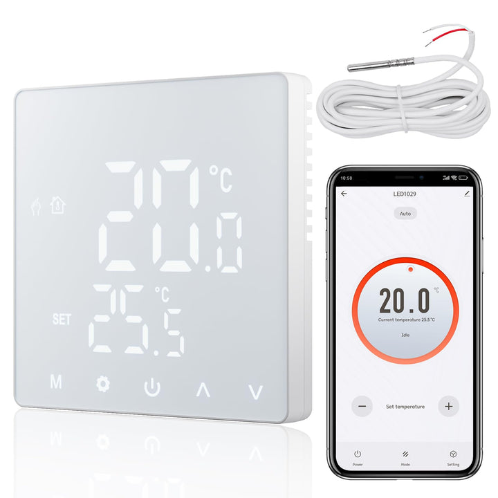 CNBINGO Smart Thermostat Unterputz mit Fühler, Digitaler Raumthermostat für Elektrische Heizung, kom